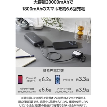 モバイルバッテリー 大容量 20000mAh USB-Cケーブル一体型 機内持ち込み可 【Type-C端子搭載機器対応】 エレコム