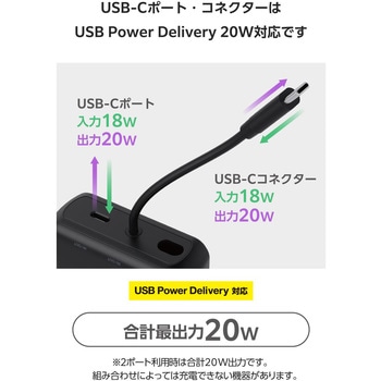 モバイルバッテリー 大容量 20000mAh USB-Cケーブル一体型 機内持ち込み可 【Type-C端子搭載機器対応】 エレコム