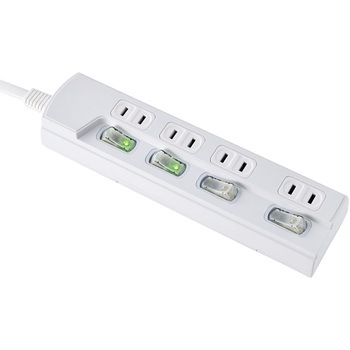 LEDスイッチ付タップ LEDランプ仕様 個別スイッチ トラッキング火災 ユリア樹脂採用 スッキリ配線L型プラグ 断線に強い保護被ふく ELPA