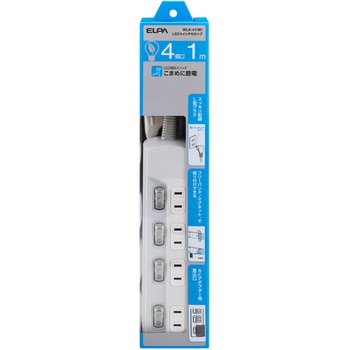 LEDスイッチ付タップ LEDランプ仕様 個別スイッチ トラッキング火災 ユリア樹脂採用 スッキリ配線L型プラグ 断線に強い保護被ふく ELPA