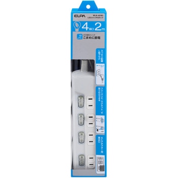 LEDスイッチ付タップ LEDランプ仕様 個別スイッチ トラッキング火災 ユリア樹脂採用 スッキリ配線L型プラグ 断線に強い保護被ふく ELPA