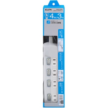 LEDスイッチ付タップ LEDランプ仕様 個別スイッチ トラッキング火災 ユリア樹脂採用 スッキリ配線L型プラグ 断線に強い保護被ふく ELPA