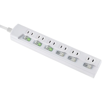 LEDスイッチ付タップ LEDランプ仕様 個別スイッチ トラッキング火災 ユリア樹脂採用 スッキリ配線L型プラグ 断線に強い保護被ふく ELPA