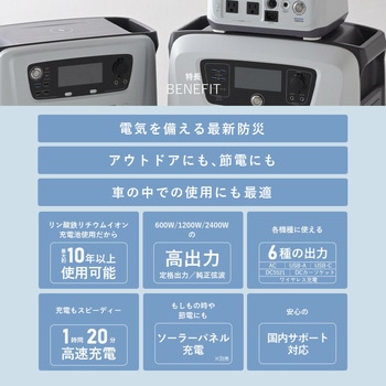 ELEIN ポータブル電源 リン酸鉄リチウムイオン電池 ソーラーパネル付き YAMAZEN(山善)
