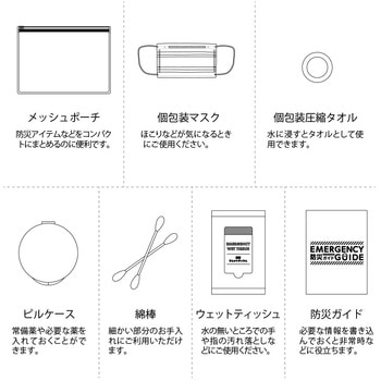 防災緊急7点セット メッシュポーチタイプ MARKLESS STYLE