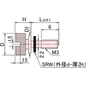 黄銅 ローレットツマミ(スリ割ツバ付胴細・ワッシャー組込) / NB-EC-SRRoHS2対応品 廣杉計器
