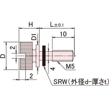 黄銅 ローレットツマミ(スリ割ツバ付胴細・ワッシャー組込) / NB-EC-SRRoHS2対応品 廣杉計器