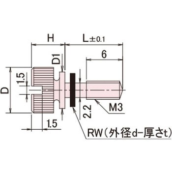 黄銅 ローレットツマミ(スリ割ツバ付胴細・ワッシャー組込) / NB-EC-RRoHS2対応品 廣杉計器