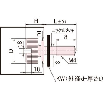 黄銅 ローレットツマミ(スリ割ツバ付胴細・ワッシャー組込) / NB-EB-NBRoHS2対応品 廣杉計器