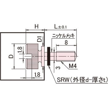 黄銅 ローレットツマミ(スリ割ツバ付胴細・ワッシャー組込) / NB-EB-SRRoHS2対応品 廣杉計器