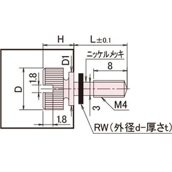 黄銅 ローレットツマミ(スリ割ツバ付胴細・ワッシャー組込) / NB-EB-RRoHS2対応品 - 廣杉計器