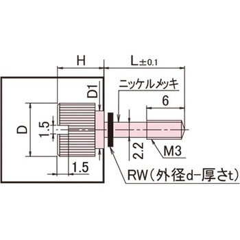 黄銅 ローレットツマミ(スリ割段付胴細・ワッシャー組込) / NB-FB-RRoHS2対応品 廣杉計器