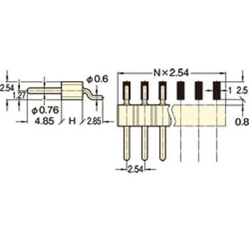PCT製品 ピンヘッダー / PRL-40(T〇) ピン(丸ピン)2.54mmピッチ SMT(1列) 接続側Φ0.47mmピン/接続側Φ0.76mmピントレイ対応可RoHS2対応品 - 廣杉計器