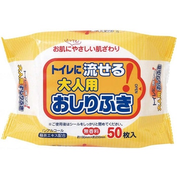 トイレに流せる大人用おしりふき 4カートンケース 1箱 50枚×120袋入 ペーパーテック
