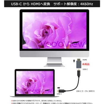 USB Type-C to  HDMI 変換アダプター 4K60Hz ケーブル装着タイプ Vodaview