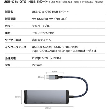 USB Type-C to OTG HUB (USB Type-A3.0 USB Type-A2.0 USB Type-C OTG Audio PD60W) Vodaview