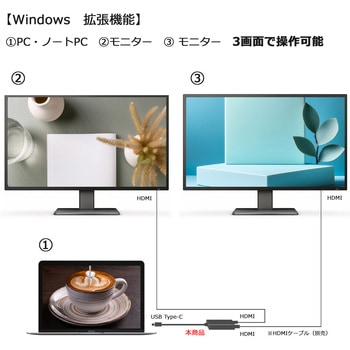 USB Type-C to HDMI 分配器 (複製/拡張) (1.5m延長ケーブル付き) Vodaview