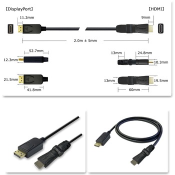 回転タイプ USB Type-C /DP to HDMI変換ケーブル 2.0m Vodaview