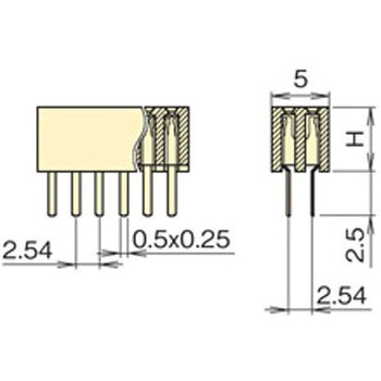 ナイロン製品 ピンヘッダー / FSS-42(T〇) ソケット(角ピン)2.54mmピッチ ストレート(2列) 接続側0.64mmピントレイ対応可RoHS2対応品 廣杉計器