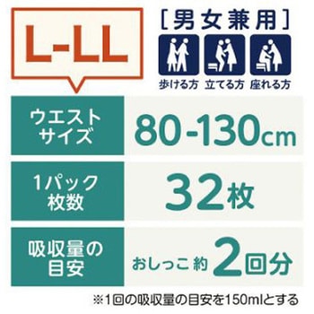 肌ケア アクティ うす型パンツ L-LL32枚 アズワン