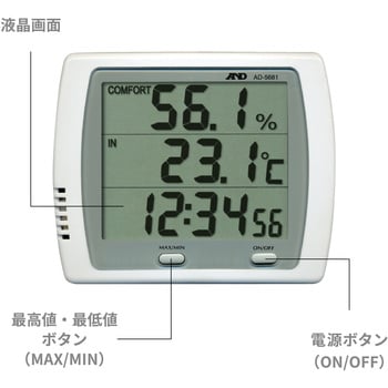 AD5681 時計機能付き温湿度計 A&D 温度測定範囲-10～50℃ - 【通販
