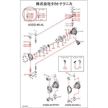 エア駆動ポンプAODD-40-PP 接液部消耗部品セット タカトテクニカ