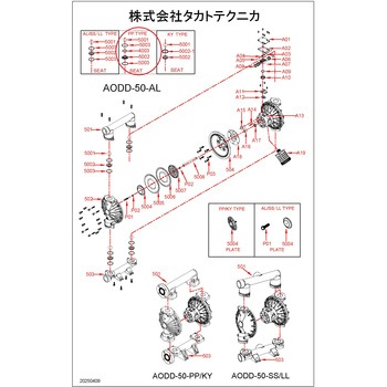 エア駆動ポンプAODD-50-PP 接液部消耗部品セット タカトテクニカ