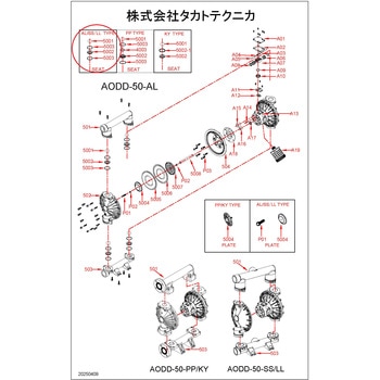 エア駆動ポンプAODD-50-AL/SS共通 接液部消耗部品セット タカトテクニカ