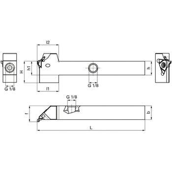 溝入れ工具 角シャンクホルダ・オフセット45° 外径加工用， 内部給油 レギュラ- GH305． グーリング