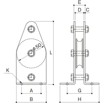 K50-1 固定ブロック タテ型1車50mm ふじわら(AIOULE) 荷重125kg