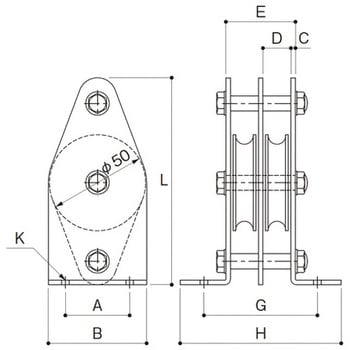 K50-11 固定ブロック タテ型2車50mm 1個 ふじわら(AIOULE) 【通販