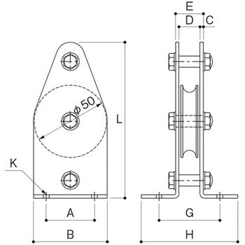 K50-13MCB 固定ブロック タテ型1車50mm ふじわら(AIOULE) 荷重150kg