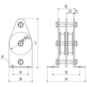 K50-15MCB 固定ブロック タテ型2車50mm ふじわら(AIOULE) 荷重150kg