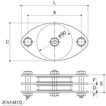 K90-12 固定ブロック ヨコ型2車90mm 1個 ふじわら(AIOULE) 【通販