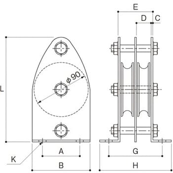 固定ブロック タテ型2車90mm(幅広タイプ) ふじわら(AIOULE) 滑車