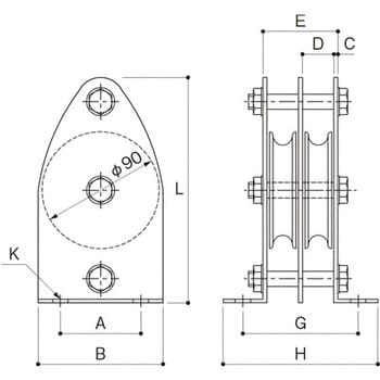 K90-11MCB 固定ブロック タテ型90mm(幅広タイプ・MCナイロン車