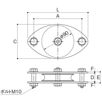 K90-10MCB 固定ブロック ヨコ型90mm(幅広タイプ・MCナイロン車