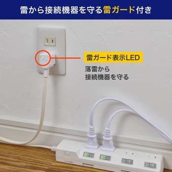 耐雷スイッチ付タップ AC125V 15A 4個口 LEDランプ仕様 独立スイッチ 雷から接続機器を守る耐雷サージ付 ELPA