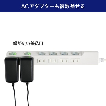 耐雷スイッチ付タップ AC125V 15A 6個口 LEDランプ仕様 独立スイッチ 雷から接続機器を守る耐雷サージ付 ELPA