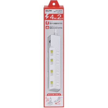 耐雷スイッチ付タップ AC125V 15A 4個口 LEDランプ仕様 独立スイッチ 雷から接続機器を守る耐雷サージ付 ブレーカー内蔵 ELPA