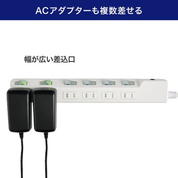 耐雷スイッチ付タップ AC125V 15A 6個口 LEDランプ仕様 独立スイッチ 雷から接続機器を守る耐雷サージ付 ブレーカー内蔵 ELPA