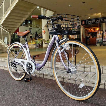 26インチ折りたたみシティサイクル シマノ製6段変速 かご LEDオートライト リング錠 MC509 MYPALLAS