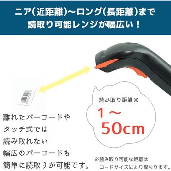 防塵防滴(IP42)ニア～ロングレンジ一次元バーコードリーダー(USB) エフケイシステム