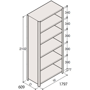 軽量棚ERR密閉型H2100＜配送時組立サービス付＞ 外形寸法1800×600×2100mm ERR-276650-W7