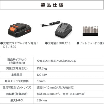 【本格DIYに!】軽量充電式ドライバドリル 18V コードレスタイプ アイリスオーヤマ