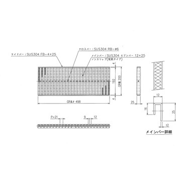 ステンレス グレーチング ノンスリップ(蛇肌) 三榮