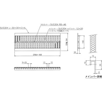 ステンレス U字溝グレーチング ノンスリップ(蛇肌) 三榮