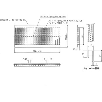 ステンレス U字溝グレーチング ノンスリップ(蛇肌) 三榮