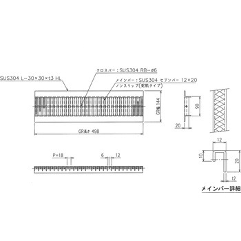 ステンレス U字溝グレーチング ノンスリップ(蛇肌) 三榮
