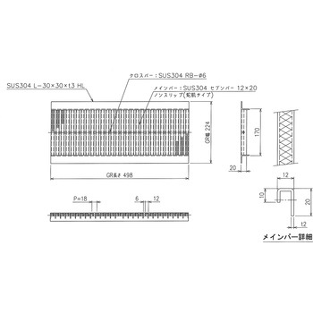 ステンレス U字溝グレーチング ノンスリップ(蛇肌) 三榮